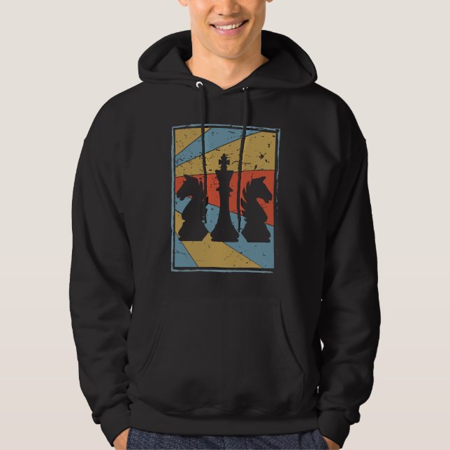 Coloured retro vintage chess figures hoodie (Front)