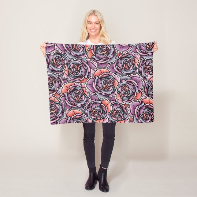 Coloured Rose Flower Fleece Blanket (In Situ)