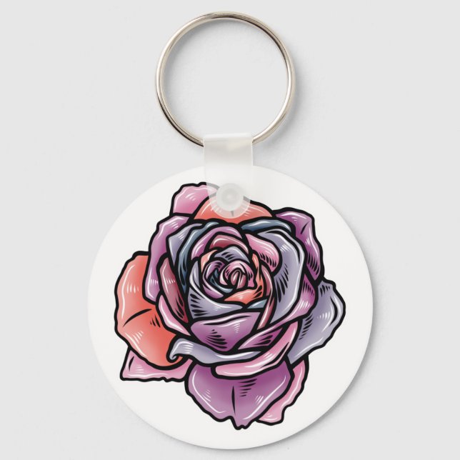 Coloured Rose Flower Key Ring (Front)