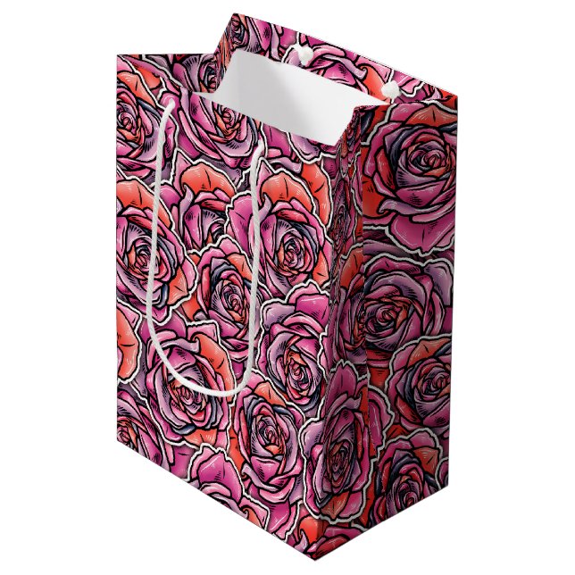 Coloured Rose Flower Medium Gift Bag (Front Angled)