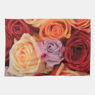 Coloured roses by Therosegarden Tea Towel