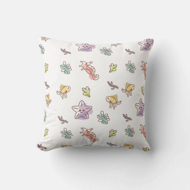 Coloured sealife pattern with seastars and fishes  cushion (Front)