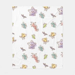 Coloured sealife pattern with seastars and fishes  fleece blanket