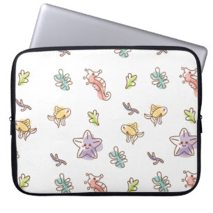 Coloured sealife pattern with seastars and fishes laptop sleeve