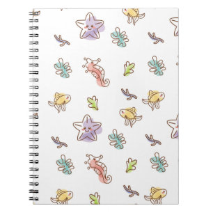 Coloured sealife pattern with seastars and fishes  notebook