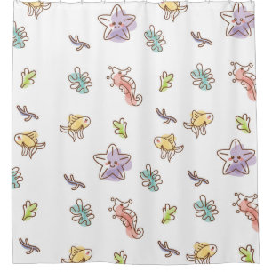 Coloured sealife pattern with seastars and fishes shower curtain