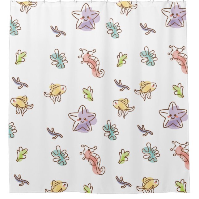 Coloured sealife pattern with seastars and fishes  shower curtain (Front)