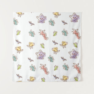Coloured sealife pattern with seastars and fishes  tapestry