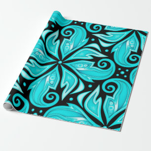 Coloured Seamless Pattern with Floral Ethnic Motif Wrapping Paper