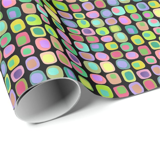 Coloured Shapes Black Wrapping Paper (Roll Corner)