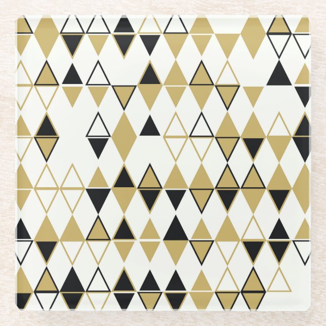 Coloured shapes, geometric abstract pattern glass coaster (Front)