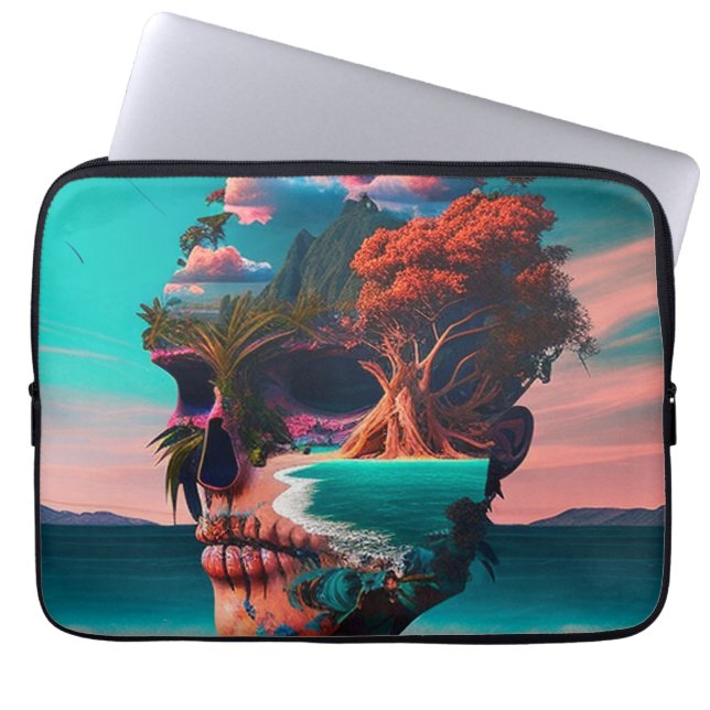 Coloured skull head laptop sleeve (Front)