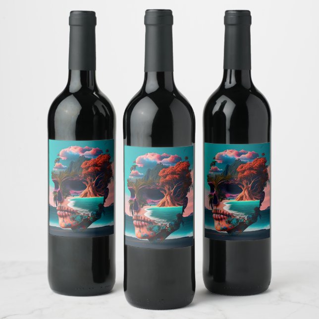 Coloured skull head wine label (Bottles)