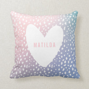 Coloured spot print with heart personalised cushion