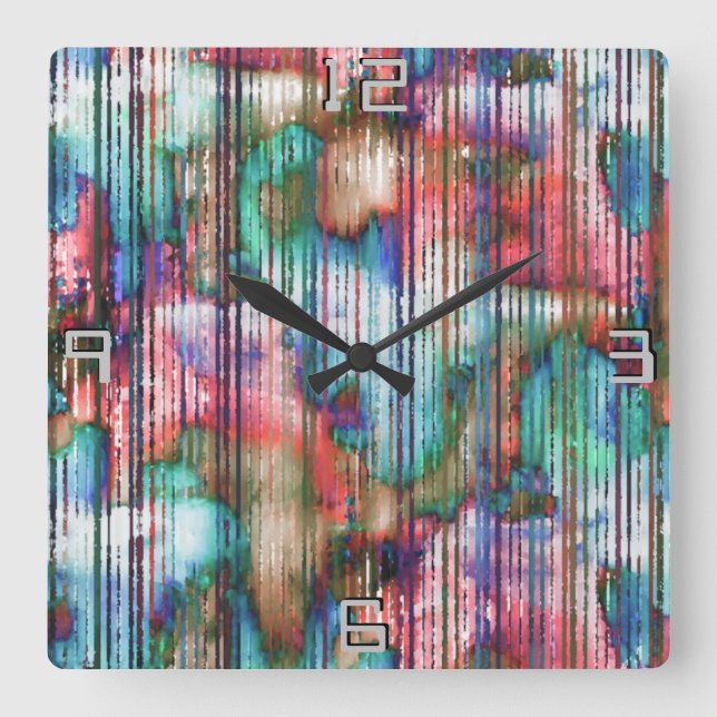 Coloured stains with torn stripes, virtual decape  square wall clock (Front)