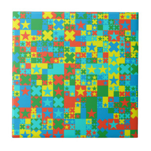 Coloured stars and crosses ceramic tile