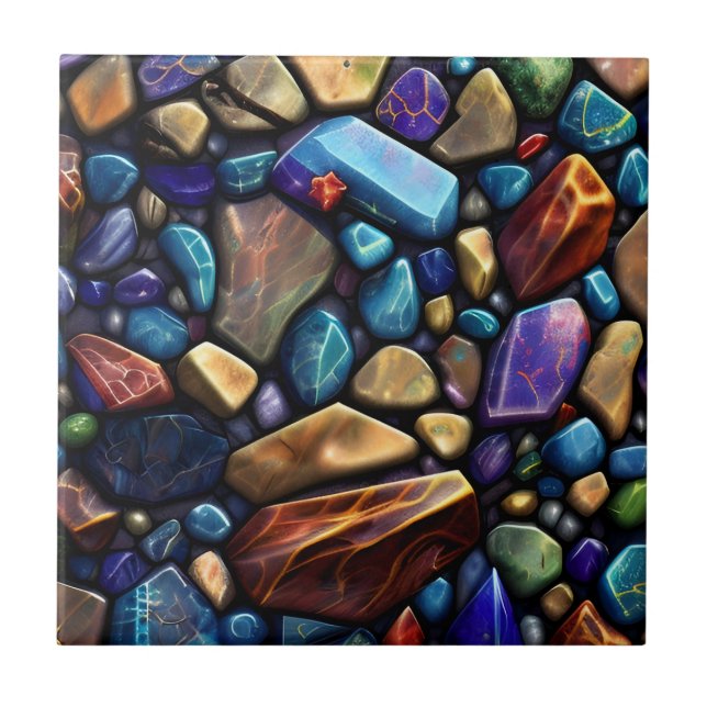 Coloured Stone Mosaic Pattern Ceramic Tile (Front)