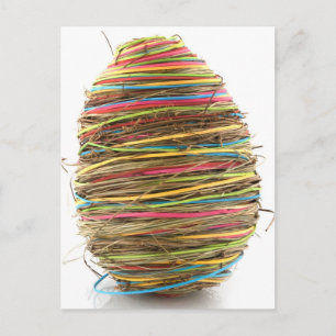 Coloured Straw Easter Eggs Over White Holiday Postcard