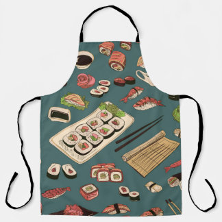 Coloured Sushi and rolls seamless pattern,excellen Apron