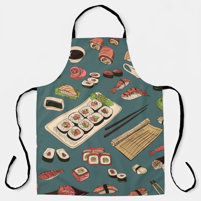 Coloured Sushi and rolls seamless pattern,excellen Apron (Front)