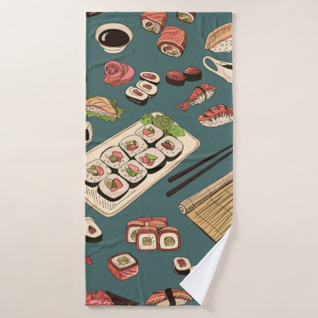 Coloured Sushi and rolls seamless pattern,excellen Bath Towel (Bath Towel)