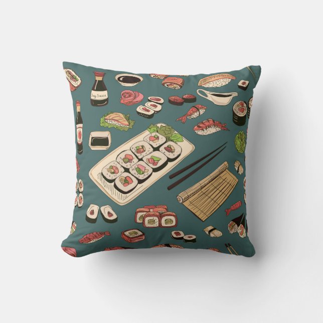 Coloured Sushi and rolls seamless pattern,excellen Cushion (Front)