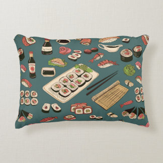Coloured Sushi and rolls seamless pattern,excellen Decorative Cushion