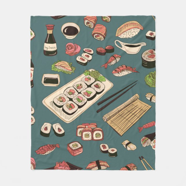 Coloured Sushi and rolls seamless pattern,excellen Fleece Blanket (Front)