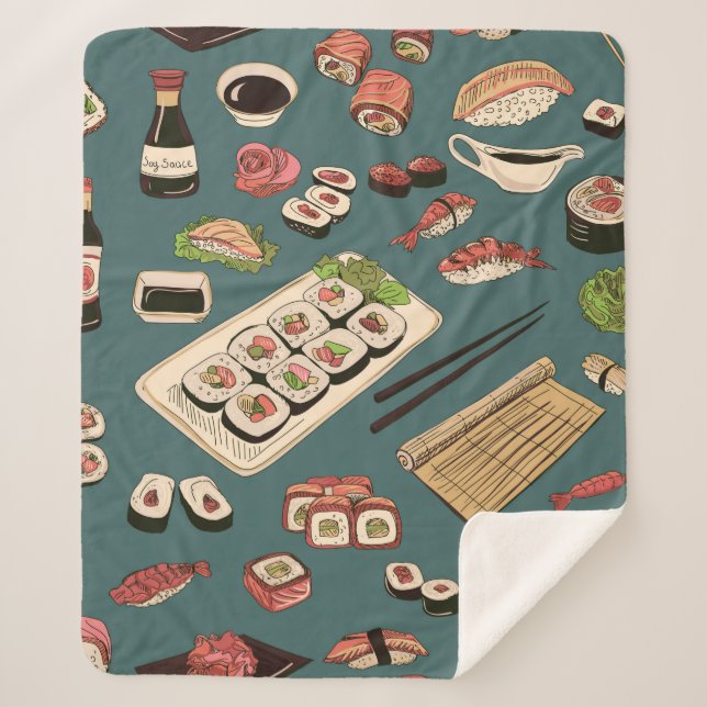 Coloured Sushi and rolls seamless pattern,excellen Sherpa Blanket (Front)