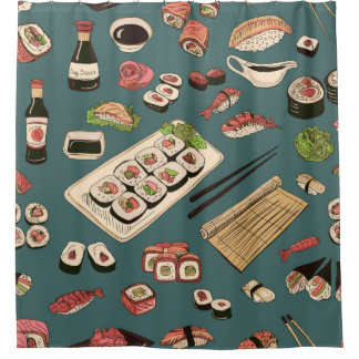 Coloured Sushi and rolls seamless pattern,excellen Shower Curtain