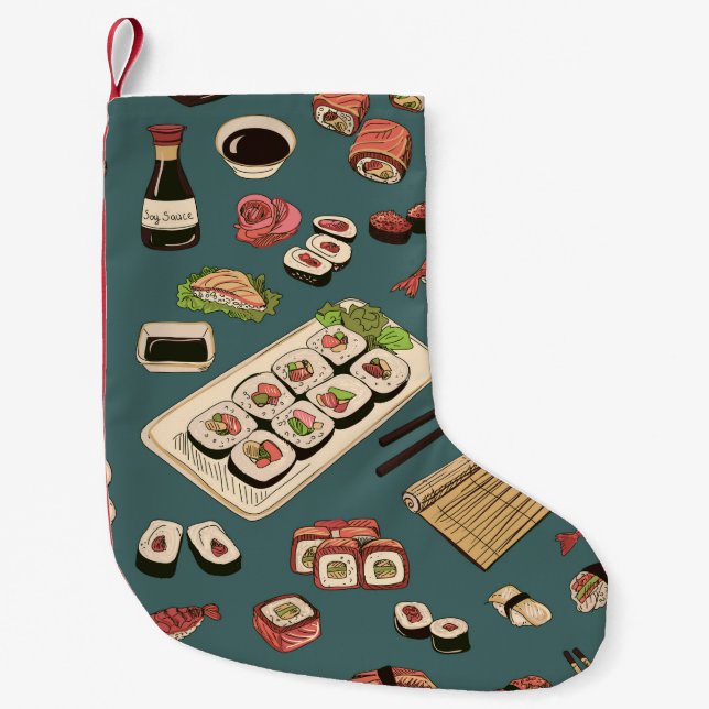 Coloured Sushi and rolls seamless pattern,excellen Small Christmas Stocking (Front)