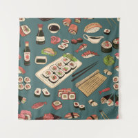 Coloured Sushi and rolls seamless pattern,excellen