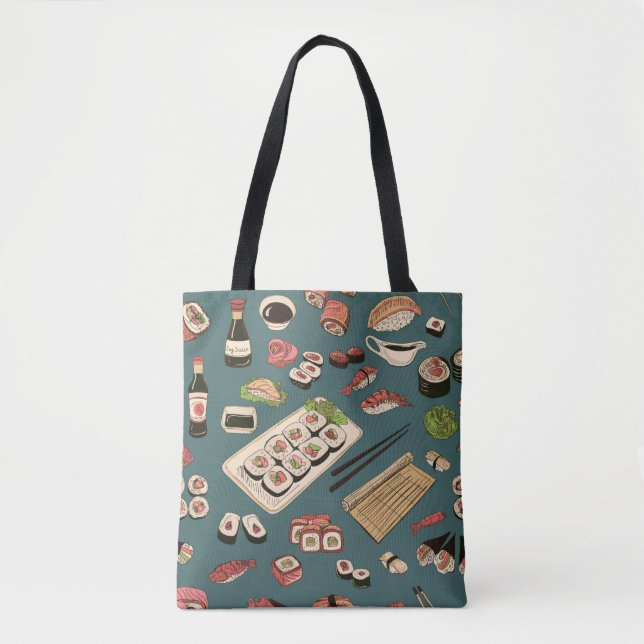 Coloured Sushi and rolls seamless pattern,excellen Tote Bag (Front)