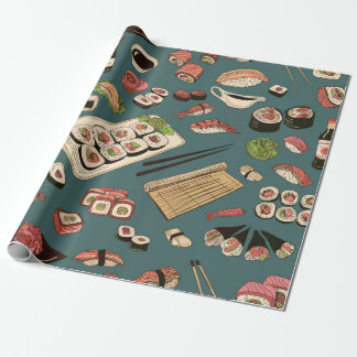 Coloured Sushi and rolls seamless pattern,excellen Wrapping Paper