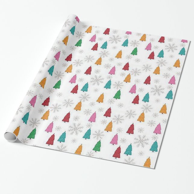“Coloured Trees and Snowflakes” Christmas  Wrappin Wrapping Paper (Unrolled)