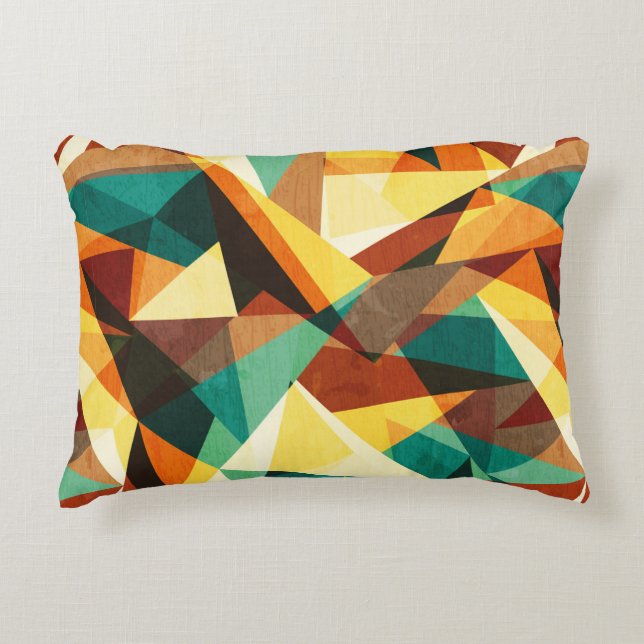 coloured triangle seamless texture with wood effec decorative cushion (Front)