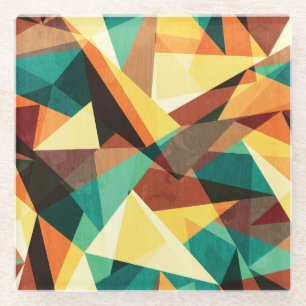 Coloured Triangle Wood Effect Texture Glass Coaster