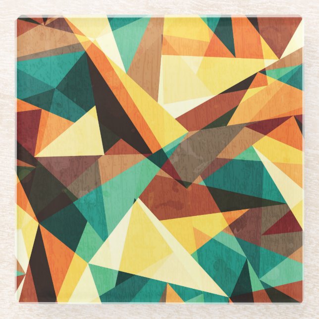 Coloured Triangle Wood Effect Texture Glass Coaster (Front)