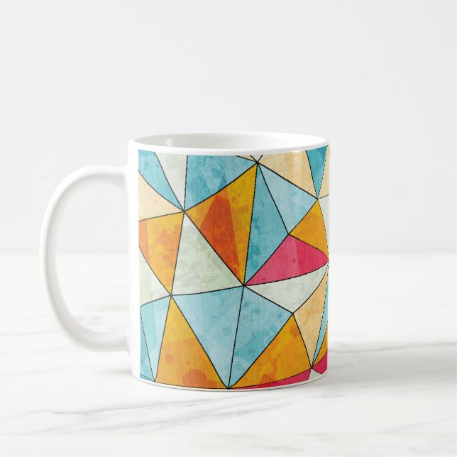 Coloured Triangles: Grunge Vintage Pattern Coffee Mug (Left)