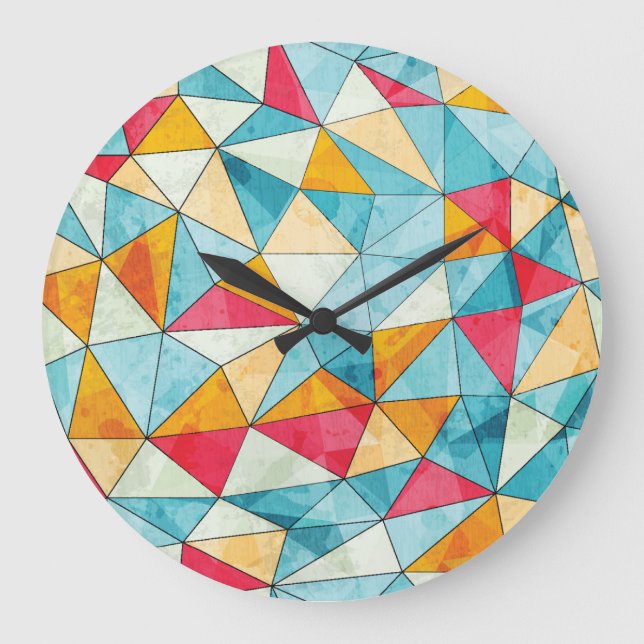 Coloured Triangles: Grunge Vintage Pattern Large Clock (Front)