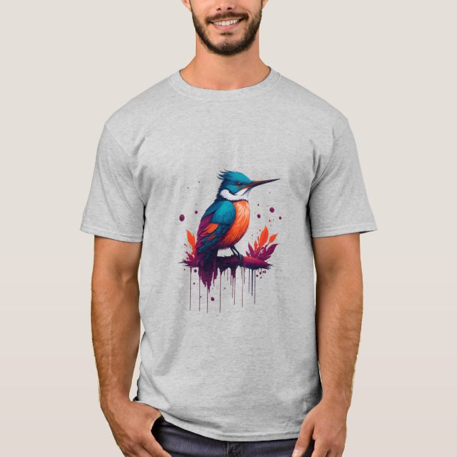 Coloured Watercolour Kingfisher T-shirt (Front)