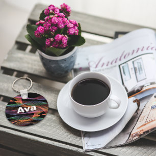 Coloured wave black white name key ring