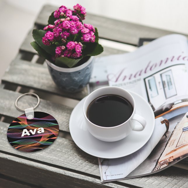 Coloured wave black white name key ring (Creator Uploaded)