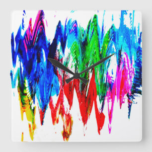Coloured waves square wall clock