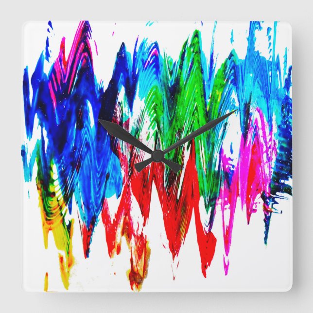 Coloured waves square wall clock (Front)