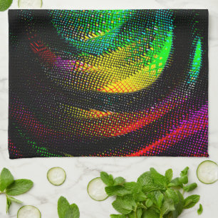 Coloured weird spiral with newsprint effect on dar tea towel