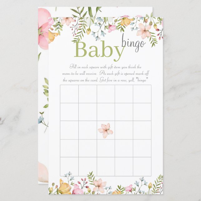 Coloured Wildflower Floral Baby Shower Bingo Game (Front/Back)