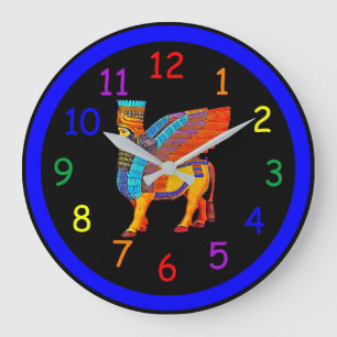 Coloured Winged Bull Large Clock