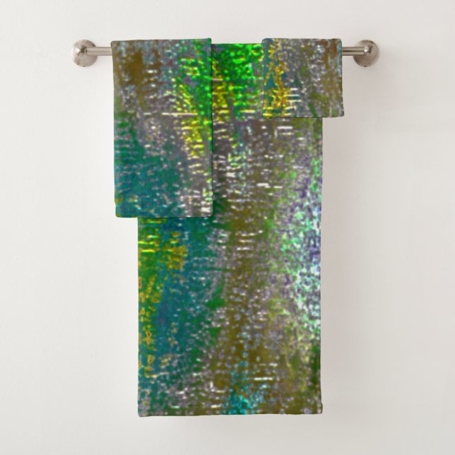 Coloured with grooves and skinned stained paint bath towel set (Insitu)