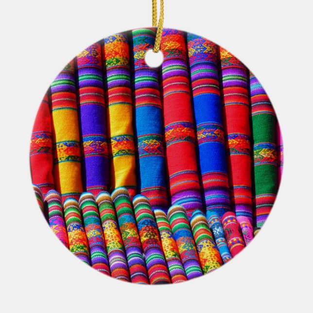 Coloured Woven Cloth Ceramic Tree Decoration (Front)